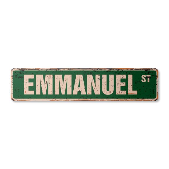 EMMANUEL Vintage Aluminum Street Sign Childrens Name Room Metal Sign rustic metal tin | Indoor/Outdoor | 24" Wide