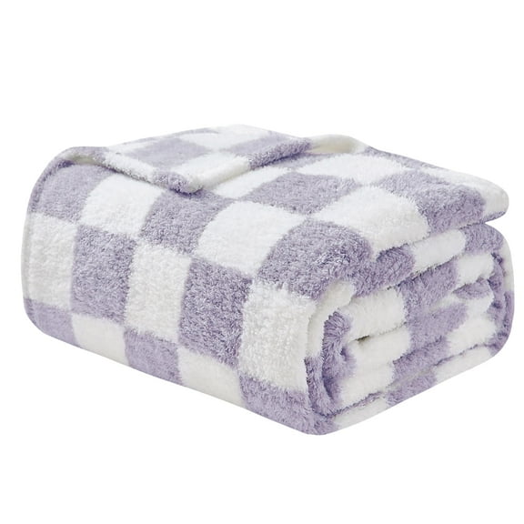 EMME Checkered Blanket Queen Size - 80"*90" Lavender Soft Fluffy Warm Bed Blankets Bed, Camping, Picnic, Travel Lightweight Blanket