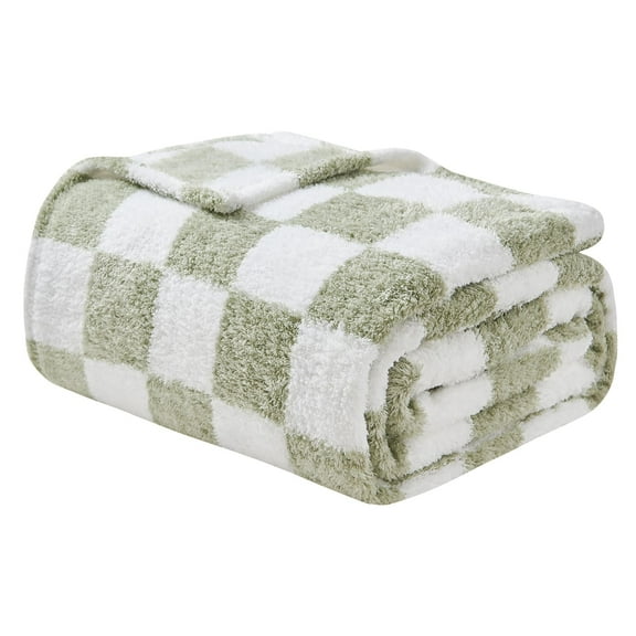 EMME Checkered Blanket Twin Size - 60"*80" Green Soft Fluffy Warm Throw Blankets for Couch, Sofa, Chair, Bed, Camping, Picnic, Travel Lightweight Bed Blanket