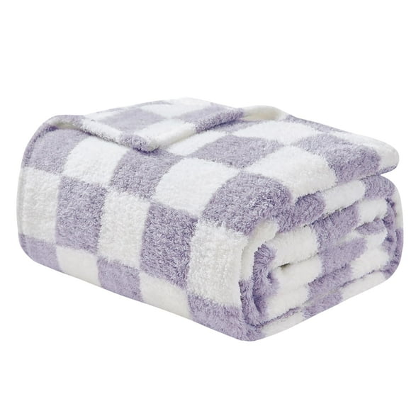 EMME Checkered Blanket Twin Size - 60"*80" Lavender Soft Fluffy Warm Throw Blankets for Couch, Sofa, Chair, Bed, Camping, Picnic, Travel Lightweight Bed Blanket