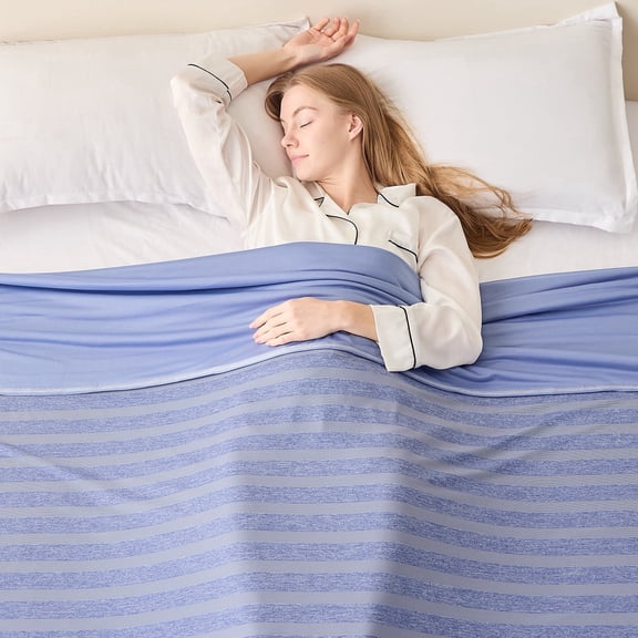 EMME Cooling Throw Blanket,Arc-Chill Q-Max>0.5 With Double Sides,Thiner Lightweight Summer Blanket Twin for Couch Sofa, Cold Bed Throws for Hot Sleepers,Keep Body Cool for Adults, Blue Twin(60"x80")
