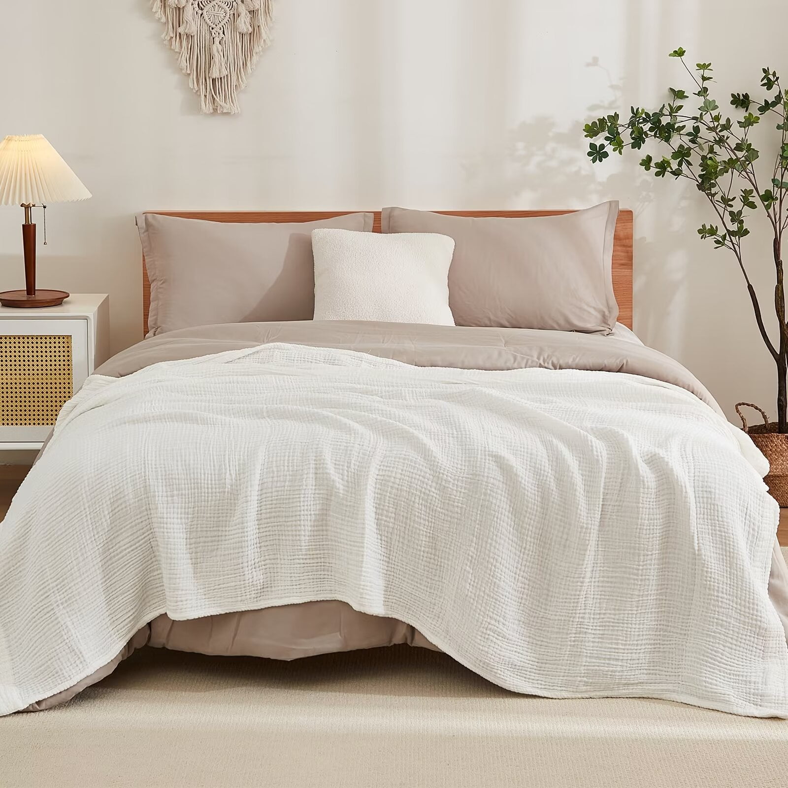 Free Shipping EMME Cotton Blanket Queen Size for Bed Soft Large 6 Layer Muslin Bed Blankets 80 x90 Lightweight Breathable Blanket All Season Gauze Blanket White Walmart
