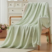 EMME Throw Blanket 100% Cotton Soft Muslin Blanket for Couch Bed Lightweight Breathable Gauze Blanket (Mint Green, 55"x75")