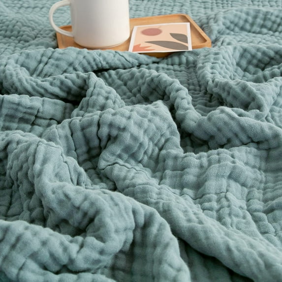 EMME Cotton Throw Blanket 100% Muslin for Couch 4-Layer Breathable Gauze All Season Soft and Lightweight Pre-Washed (Teal, 55"x75")