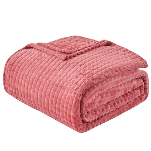 EMME Fleece Blanket Throws for Couch Sofa Flannel Blankets for Bed, Warm, Plush, Soft, Cozy, with Geometric Grid Design (Coral Red,50"x 60")