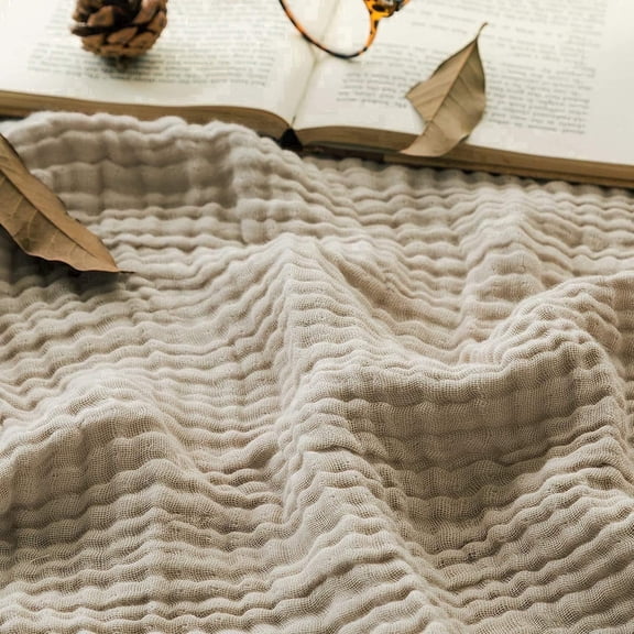 EMME Muslin Blankets for Adults ,100% Cotton Throws for Sofa Couch Lightweight Summer Gauze Blanket(Light Tan,Large throw)