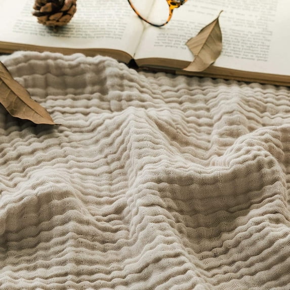 EMME Muslin Throws Blankets for Adults 50"x70" Lightweight Soft Breathable 100% Cotton For Summer Gauze Bed Blanket, Light Tan,Large throw