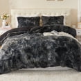thumbnail image 1 of EMME Plush Fuzzy Twin Duvet Cover Set, Luxury Soft Faux Fur Velvet Fluffy Comforter Cover Set 2 Pieces Soft Warm and Durable, 1 Duvet Cover + 1 Pillow Case, Zipper Closure (Tie Dye Black,Twin), 1 of 1