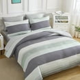 EMME 7-Piece Queen Size Comforter Set, Sage Green Stripe Microfiber ...