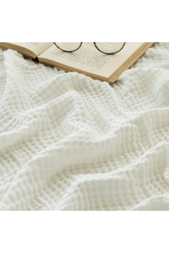 White 100% Cotton Blanket Muslin Throws Blanket for Couch Bed Adults , Lightweight Soft Breathable Gauze Summer Blanket,White, 50"x70"