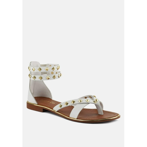 EMMETH Studs Embellished White Flat Gladiator Sandals