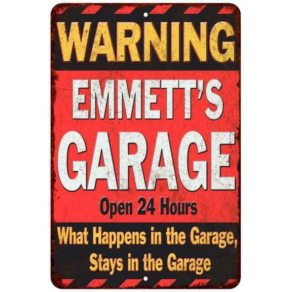 EMMETT'S Garage Warning Man Cave Wall Decor 8 x 12 High Gloss Metal 208120030499