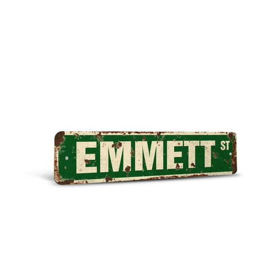 EMMETT Vintage Style Rustic Street Sign – Childrens Name Room Sign Retro Decorative Wall Sign for Home, Bar, Garage, or Outdoor Use | 6" X 24" Plastic Road Sign