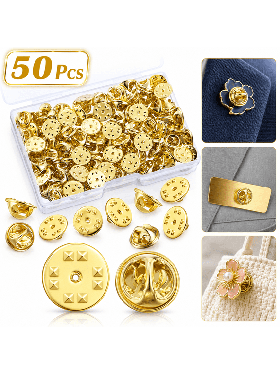 50 Pcs Pin Backs Gold Metal Locking Pin Backs Brass Butterfly Clutch Badge Insignia Name Tag Lapel Pins Replacements