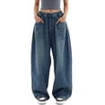 thumbnail image 1 of EMMIOL Women's High Rise Baggy Barrel Jeans Y2K Vintage Wide Leg Jeans with Elastic Waist Dark Wash Boyfriend Denim Pants, 1 of 7
