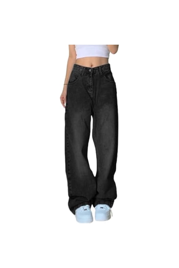 Women's Y2K Wide Leg Jeans Mid Rise Stretch Denim Pants 90s Vintage Baggy Boyfriend Relaxed Fit Jeans