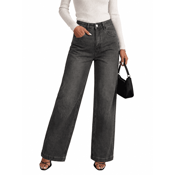EMMIOL Women's Y2K Wide Leg Jeans Mid Rise Stretch Denim Pants 90s Vintage Baggy Boyfriend Relaxed Fit Jeans