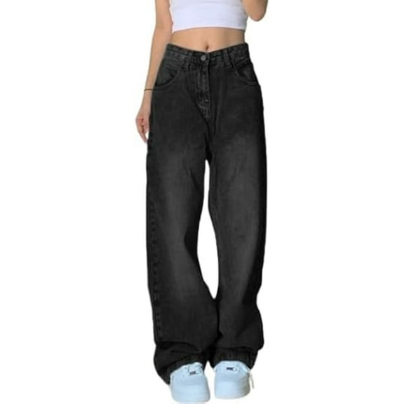 EMMIOL Women's Y2K Wide Leg Jeans Mid Rise Stretch Denim Pants 90s Vintage Baggy Boyfriend Relaxed Fit Jeans