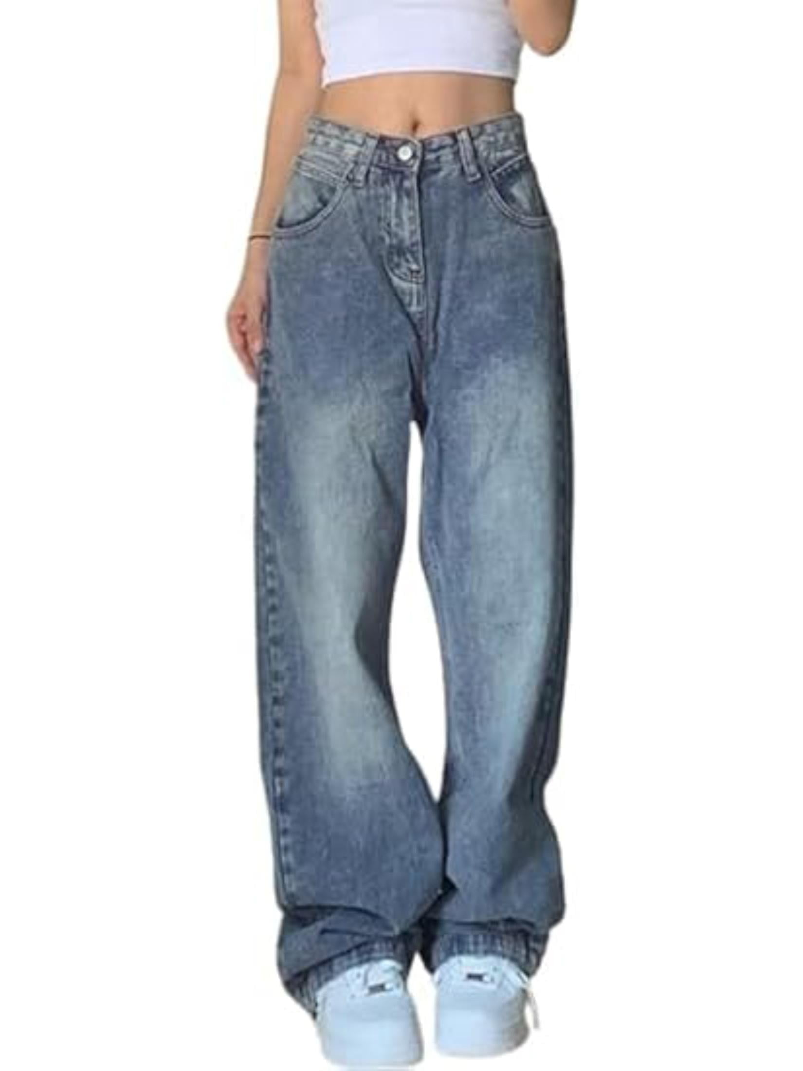 EMMIOL Women's Y2K Wide Leg Jeans Mid Rise Stretch Denim Pants 90s Vintage Baggy Boyfriend Relaxed Fit Jeans