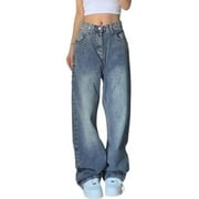EMMIOL Women's Y2K Wide Leg Jeans Mid Rise Stretch Denim Pants 90s Vintage Baggy Boyfriend Relaxed Fit Jeans