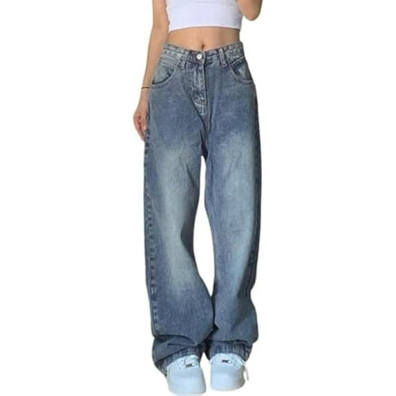 EMMIOL Women's Y2K Wide Leg Jeans Mid Rise Stretch Denim Pants 90s Vintage Baggy Boyfriend Relaxed Fit Jeans