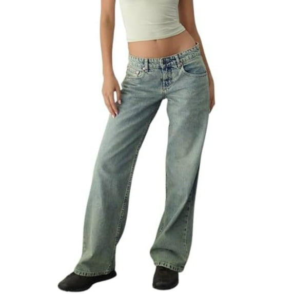EMMIOL Women's Wide Leg Jeans Mid Waist Baggy Jeans Vintage Y2K 90s Boyfriend Denim Pants