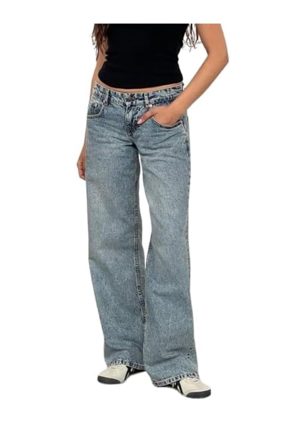 Women's Wide Leg Jeans Mid Waist Baggy Jeans Vintage Y2K 90s Boyfriend Denim Pants