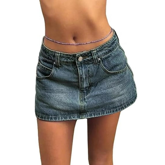 EMMIOL Women's Denim Mini Skirt Low Waist Jean Skirts for Women,Vintage Y2K Style Summer Denim Skirts