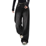 EMMIOL Womens Y2K Barrel Baggy Jeans Stretch High Waist Wide Leg Jeans Vintage Boyfriend Denim Pants