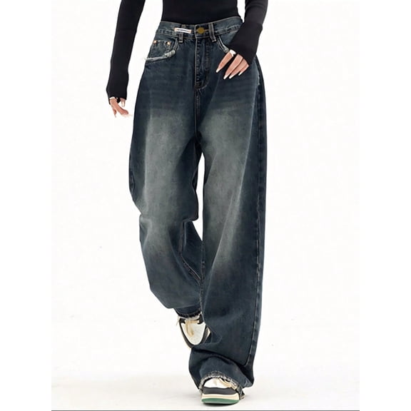 EMMIOL Women's Y2K Barrel Baggy Jeans Stretch High Waist Wide Leg Jeans Vintage Boyfriend Denim Pants