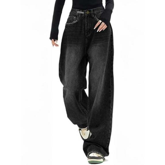 EMMIOL Women's Y2K Barrel Baggy Jeans Stretch High Waist Wide Leg Jeans Vintage Boyfriend Denim Pants
