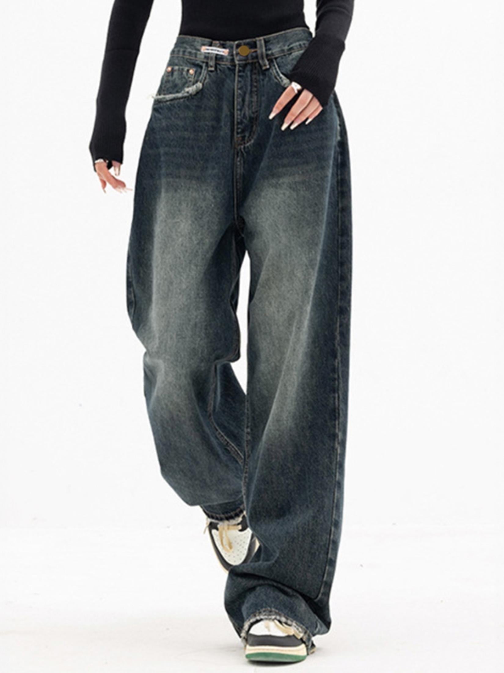 TMOYZQ Denim Cargo Pants for Women, High Waisted Wide Leg