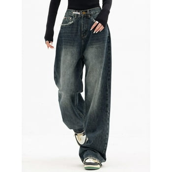 EMMIOL Women's Y2K Barrel Baggy Jeans Stretch High Waist Wide Leg Jeans Vintage Boyfriend Denim Pants
