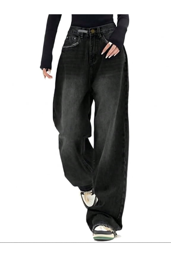 Women's Y2K Barrel Baggy Jeans Stretch High Waist Wide Leg Jeans Vintage Boyfriend Denim Pants