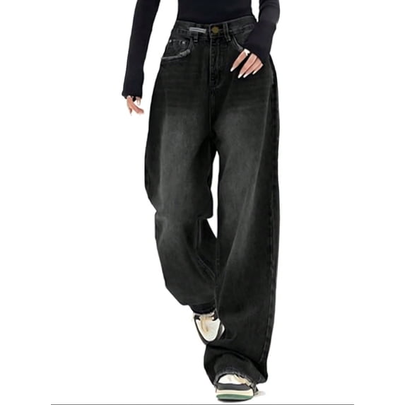 EMMIOL Women's Y2K Barrel Baggy Jeans Stretch High Waist Wide Leg Jeans Vintage Boyfriend Denim Pants