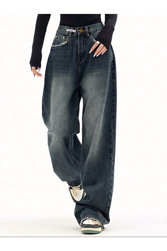 Women's Y2K Barrel Baggy Jeans Stretch High Waist Wide Leg Jeans Vintage Boyfriend Denim Pants