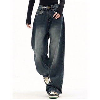 EMMIOL Women's Y2K Barrel Baggy Jeans Stretch High Waist Wide Leg Jeans Vintage Boyfriend Denim Pants