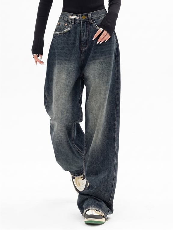 Women's Y2K Barrel Baggy Jeans Stretch High Waist Wide Leg Jeans Vintage Boyfriend Denim Pants