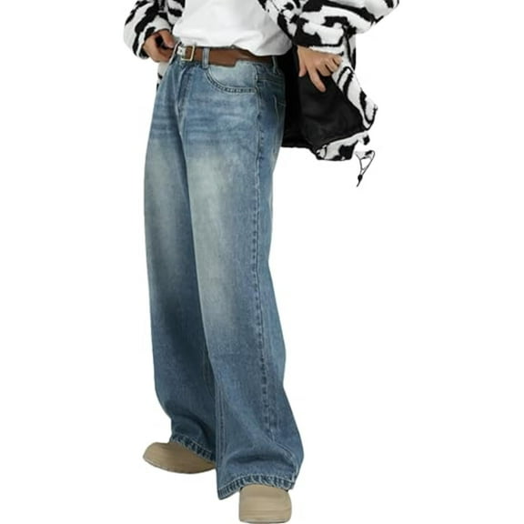 EMMIOL Men's Wide Leg Jeans Y2K Vintage Baggy Loose Fit Jeans Hip Hop Denim Pants 90s Streetwear