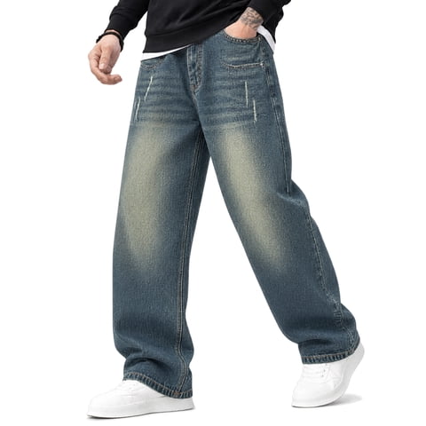 Men's Wide Leg Baggy Loose Fit Denim Jeans, Y2K Vintage Hip Hop 90s Streetwear