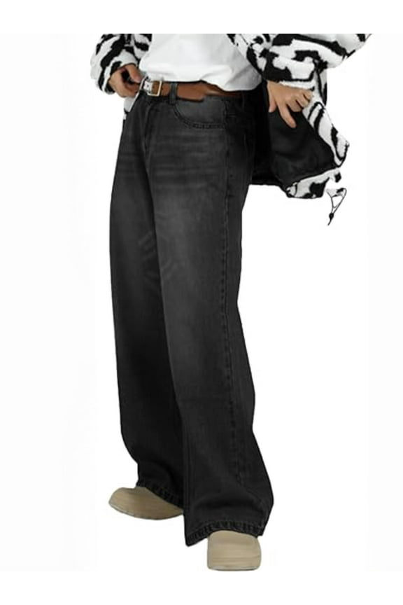 Men's Wide Leg Jeans Y2K Vintage Baggy Loose Fit Jeans Hip Hop Denim Pants 90s Streetwear