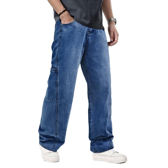 EMMIOL Men's Baggy Wide Leg Striped Skater Y2k Oversized Streetwear Denim Pants