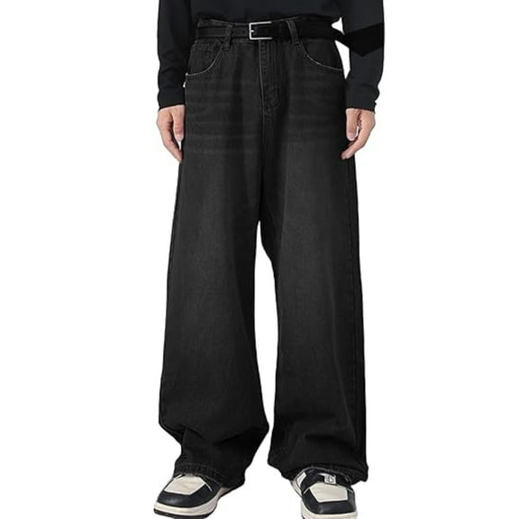 EMMIOL Men's Wide Leg Baggy Jeans Y2K Streetwear Hip Hop Jeans Casual Loose Fit Jeans 90s Vintage Denim Pants