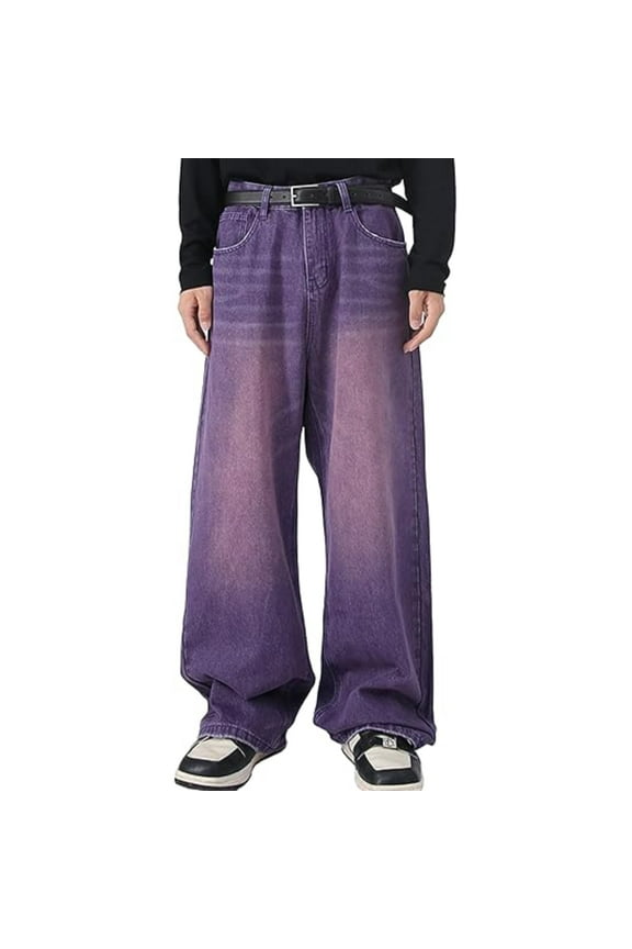 Men's Wide Leg Baggy Jeans Y2K Streetwear Hip Hop Jeans Casual Loose Fit Jeans 90s Vintage Denim Pants