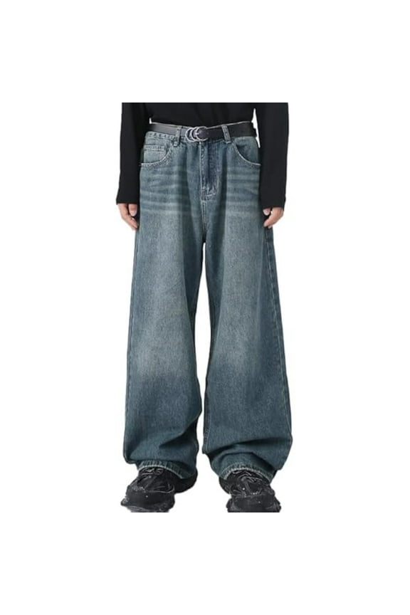 Men's Wide Leg Baggy Jeans Y2K Streetwear Hip Hop Jeans Casual Loose Fit Jeans 90s Vintage Denim Pants