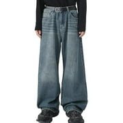 EMMIOL Mens Wide Leg Baggy Jeans Y2K Streetwear Hip Hop Jeans Casual Loose Fit Jeans 90s Vintage Denim Pants