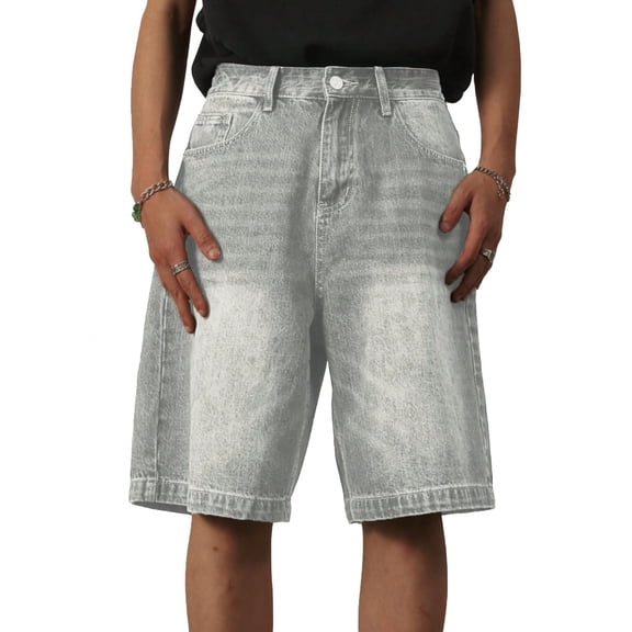 EMMIOL Men's Mid-Rise Baggy Denim Shorts Y2K Vintage Loose Fit Hip Hop Streetwear Jean Shorts for Fall