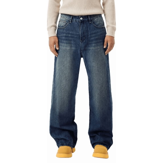 EMMIOL Men's Wide Leg Jeans Y2K Vintage Baggy Jeans 90s Hip Hop Streetwear Loose Fit Denim Pants