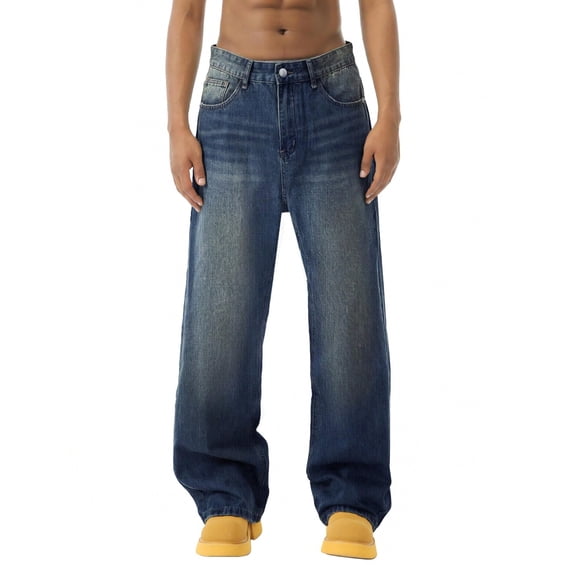 EMMIOL Men's Wide Leg Jeans Y2K Vintage Baggy Jeans 90s Hip Hop Streetwear Loose Fit Denim Pants
