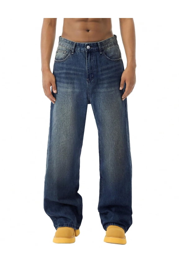 Men's Wide Leg Jeans Y2K Vintage Baggy Jeans 90s Hip Hop Streetwear Loose Fit Denim Pants